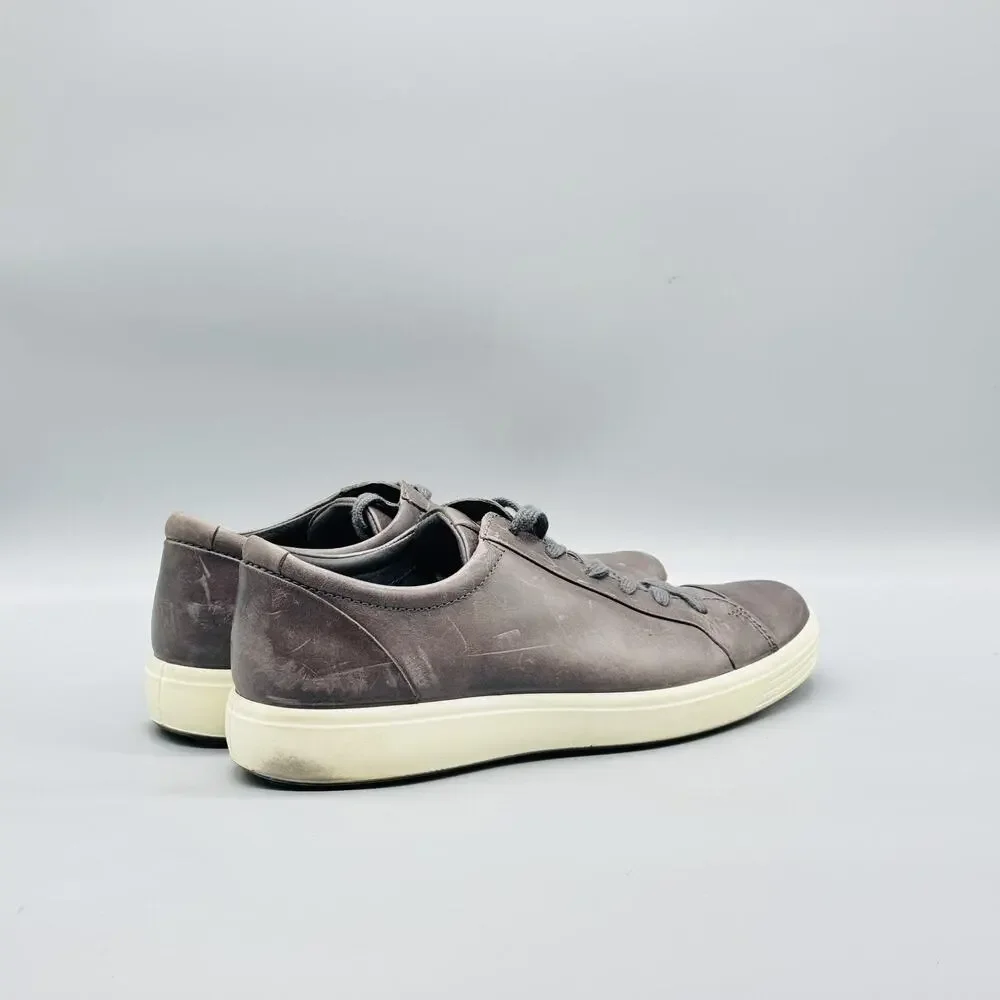 ECCO Shoes Mens 8.5 Gray Leather Low Top Casual Sneakers Comfort Walking
